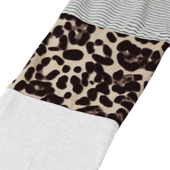 Boho Long Sleeve Leopard Color Block Tunic Shirt Top - Picture 5 of 8